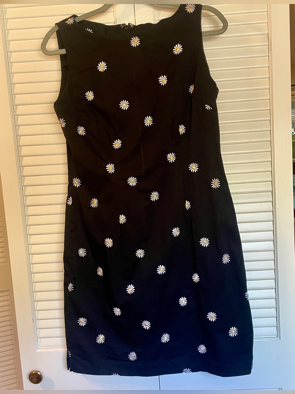 Vintage Amanda Smith 90s LBD Little Black Shift Dress Daisy Embroidery Size 10